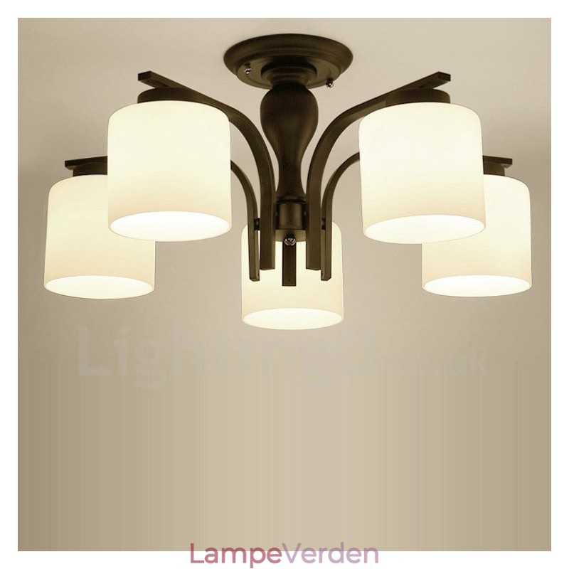5 Light Country integreret metal lysekrone med glasskærm