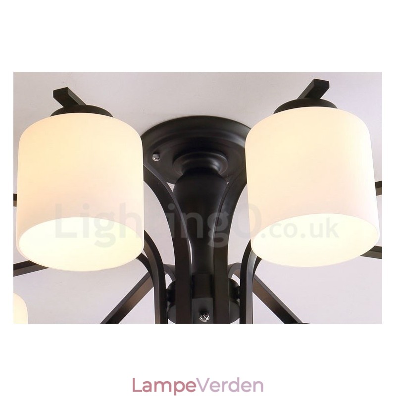 5 Light Country integreret metal lysekrone med glasskærm