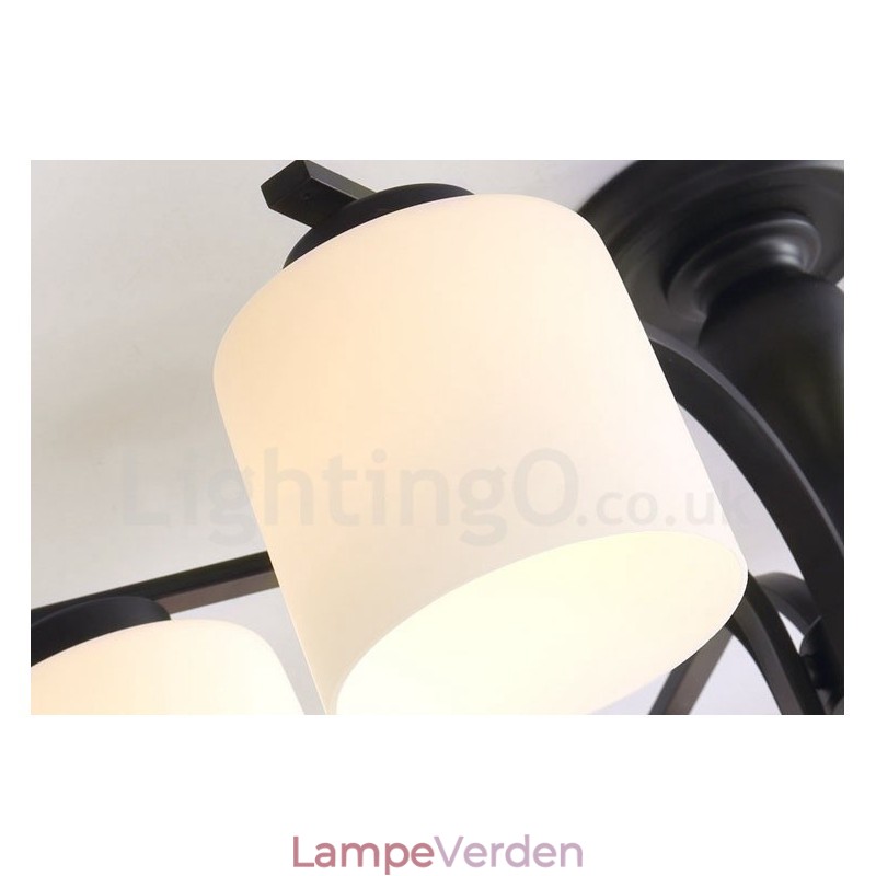 5 Light Country integreret metal lysekrone med glasskærm