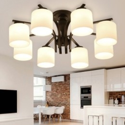 8 Light Country integreret metallysekrone med glasskærm