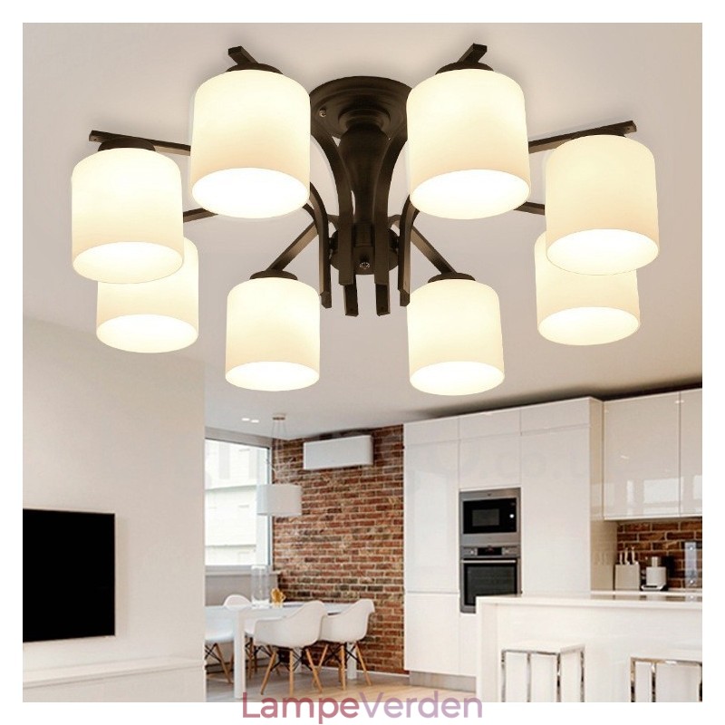 8 Light Country integreret metallysekrone med glasskærm