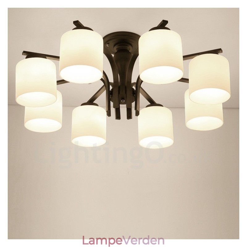 8 Light Country integreret metallysekrone med glasskærm