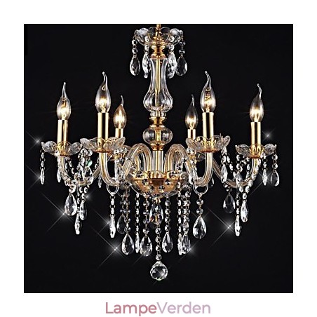 Lysekrone 6 Lights Golden Vintage i Crystal Feature