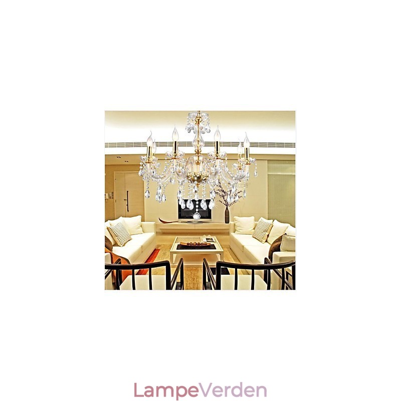 Lysekrone 6 Lights Golden Vintage i Crystal Feature