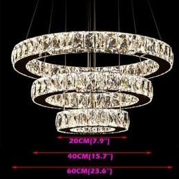 Pendel Moderne Belysning Varm Hvid Tre Ringe D204060 Gennemsigtig K9 Store Krystal Loftslamper