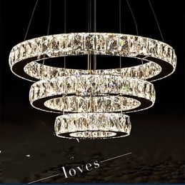 Pendel Moderne Belysning Varm Hvid Tre Ringe D204060 Gennemsigtig K9 Store Krystal Loftslamper