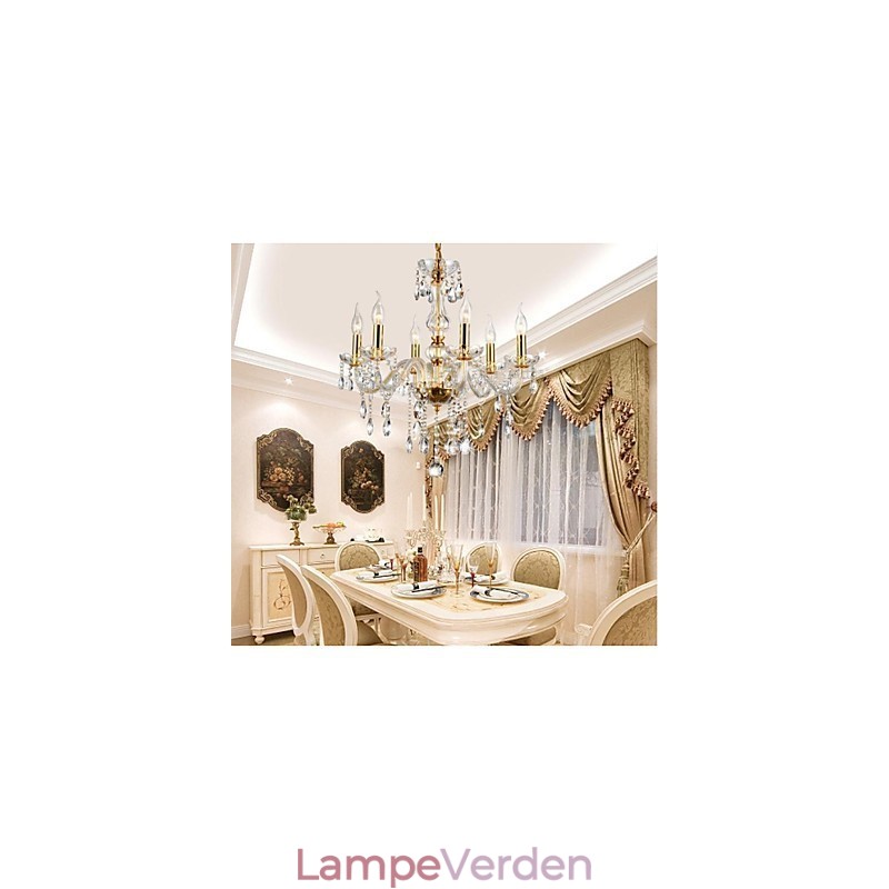 Lysekrone 6 Lights Golden Vintage i Crystal Feature