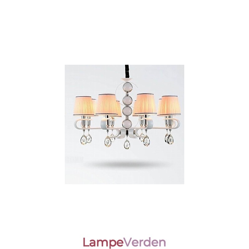 Stof lysekrone 8 lys høj kvalitet lampe hvid jade sølv ring