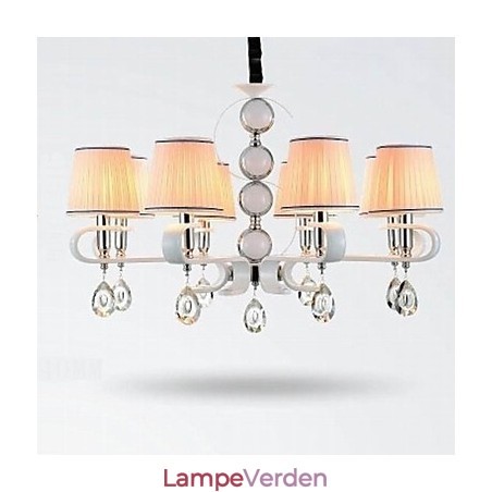 Stof lysekrone 8 lys høj kvalitet lampe hvid jade sølv ring Stof lysekrone 8 lys høj kvalitet lampe hvid jade sølv ring