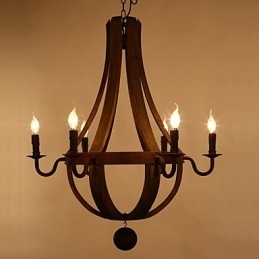 Vintage amerikansk rustik træ vedhæng Winerel lysekrone Lampe Liviing og Lampe