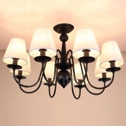 8 Light Rustic Lodge integreret metallysekrone med stofskærm