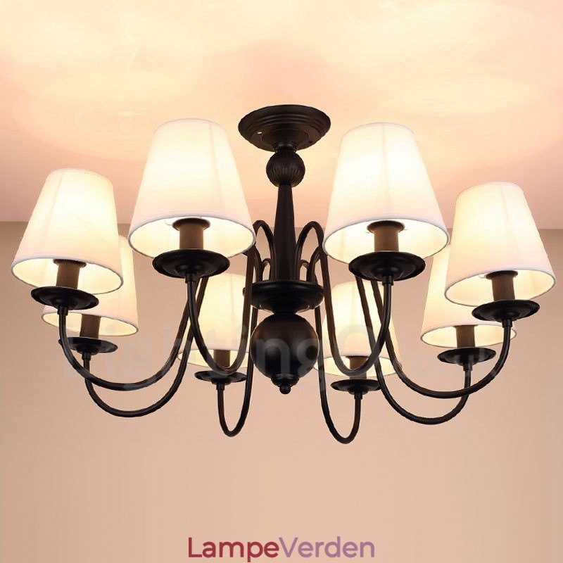 8 Light Rustic Lodge integreret metallysekrone med stofskærm