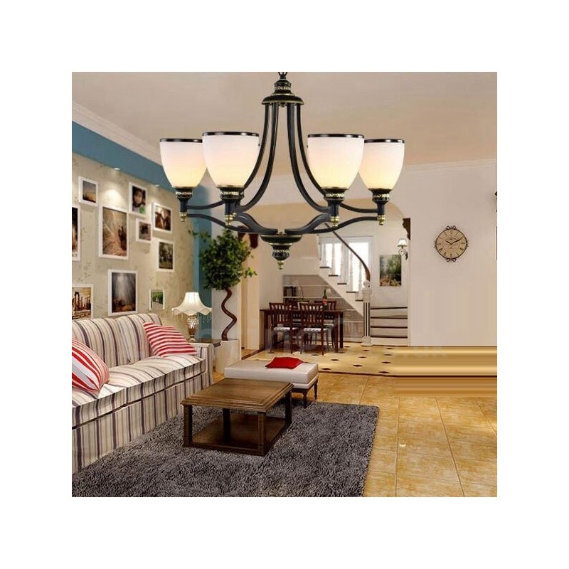 6 lys rustik hytte integreret metal lysekrone