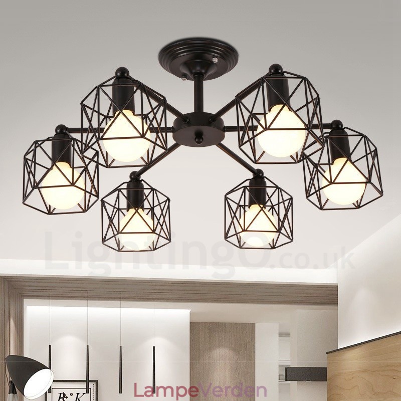 6 lys rustik hytte integreret lysekrone