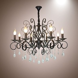 8 Leder af europæisk stil Crystal Lamp Metal Lysekrone Belysning