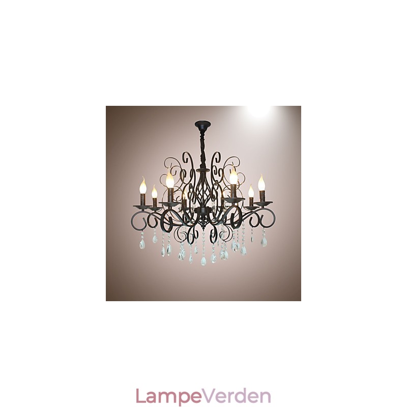 8 Leder af europæisk stil Crystal Lamp Metal Lysekrone Belysning