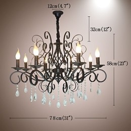 8 Leder af europæisk stil Crystal Lamp Metal Lysekrone Belysning