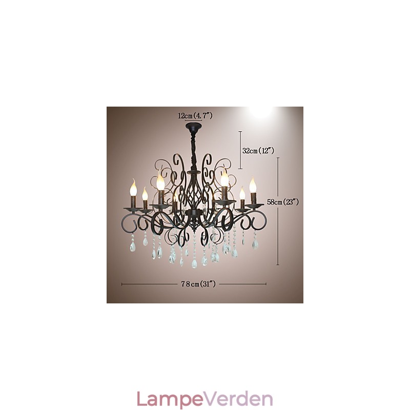 8 Leder af europæisk stil Crystal Lamp Metal Lysekrone Belysning
