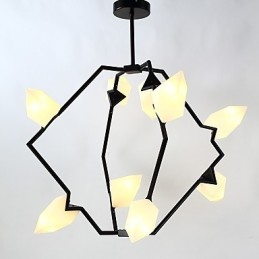 Ni lys post moderne metal med glas fersken lysekrone lampe kantinen dekorere pendel