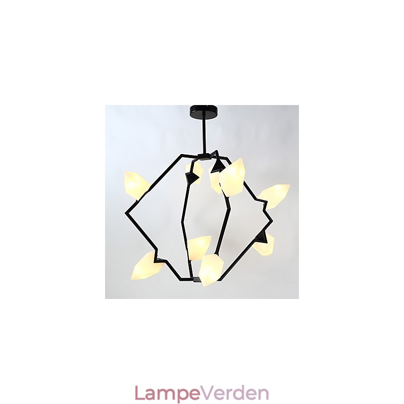 Ni lys post moderne metal med glas fersken lysekrone lampe kantinen dekorere pendel