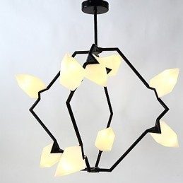Ni lys post moderne metal med glas fersken lysekrone lampe kantinen dekorere pendel