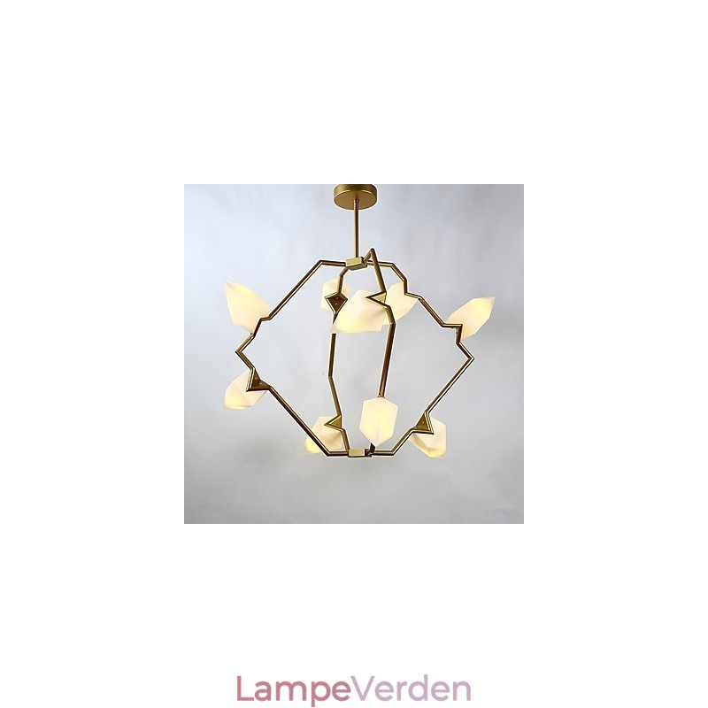 Ni lys post moderne metal med glas fersken lysekrone lampe kantinen dekorere pendel