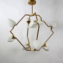 Ni lys post moderne metal med glas fersken lysekrone lampe kantinen dekorere pendel