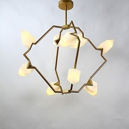 Ni lys post moderne metal med glas fersken lysekrone lampe kantinen dekorere pendel