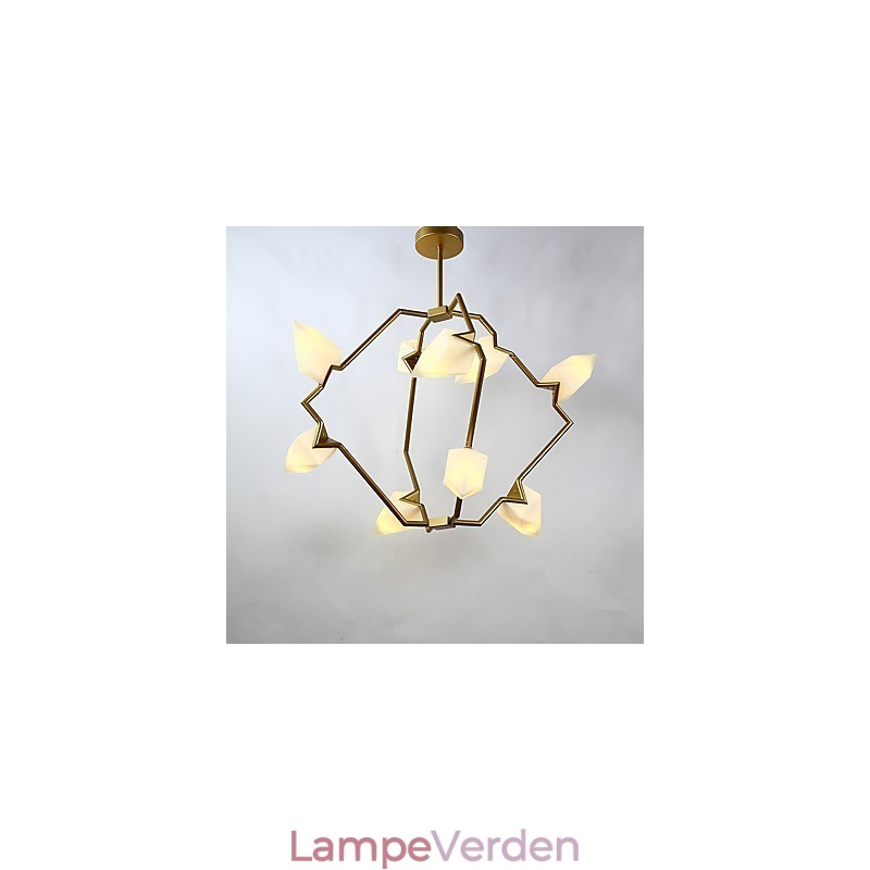 Ni lys post moderne metal med glas fersken lysekrone lampe kantinen dekorere pendel