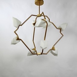 Ni lys post moderne metal med glas fersken lysekrone lampe kantinen dekorere pendel