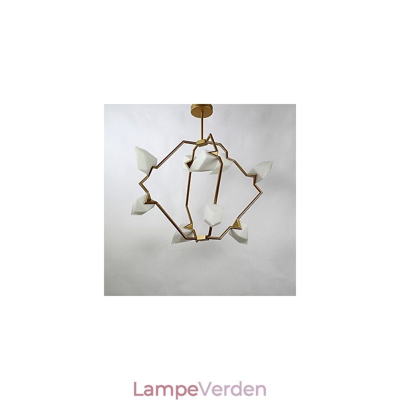 Ni lys post moderne metal med glas fersken lysekrone lampe kantinen dekorere pendel