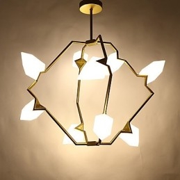 Ni lys post moderne metal med glas fersken lysekrone lampe kantinen dekorere pendel