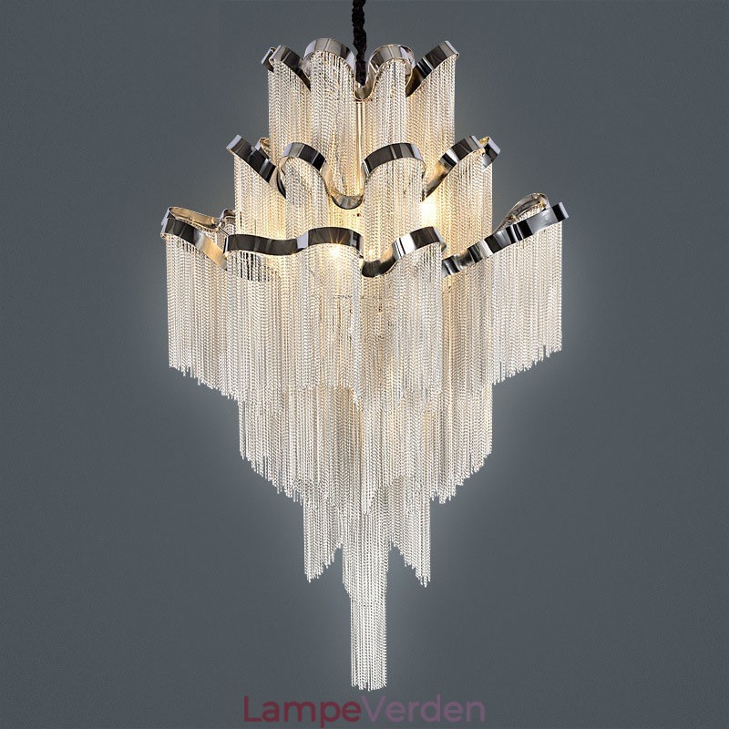 Aluminium Stream Lysekrone Designer Pendel Lys Sølvfarve Vindeltrappe trappe