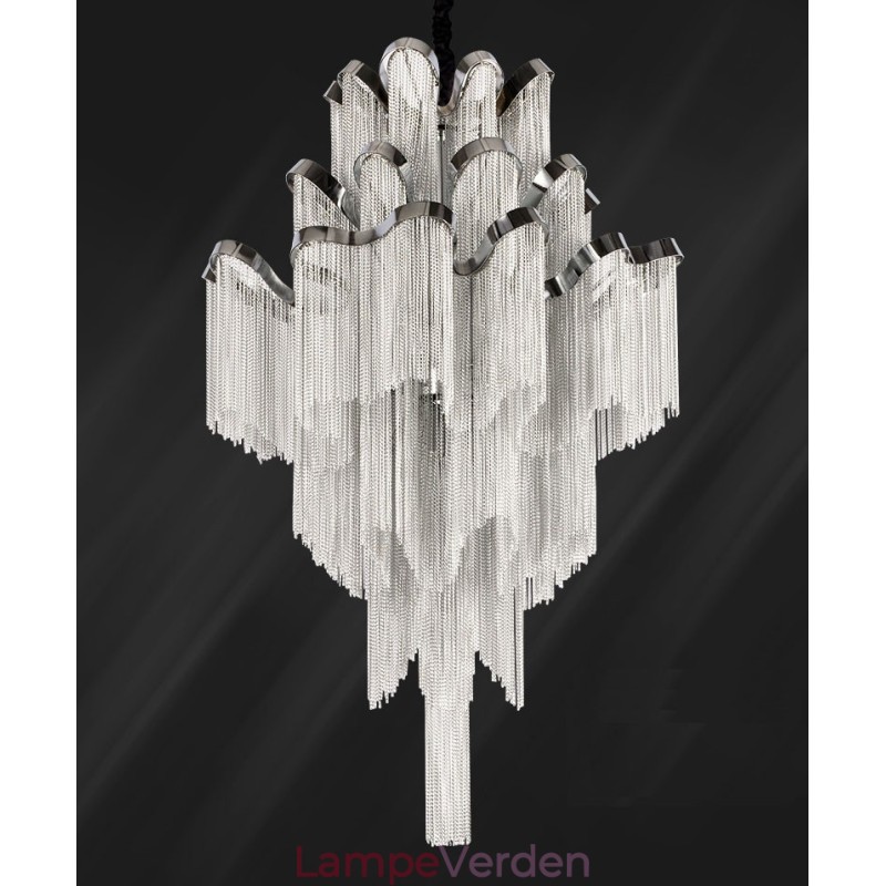 Aluminium Stream Lysekrone Designer Pendel Lys Sølvfarve Vindeltrappe trappe