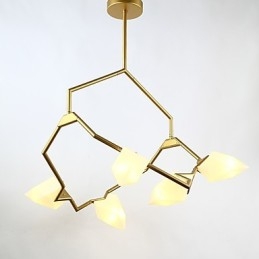 Fem lys post moderne metal med glas fersken lysekrone lampe kantinen dekorere pendel