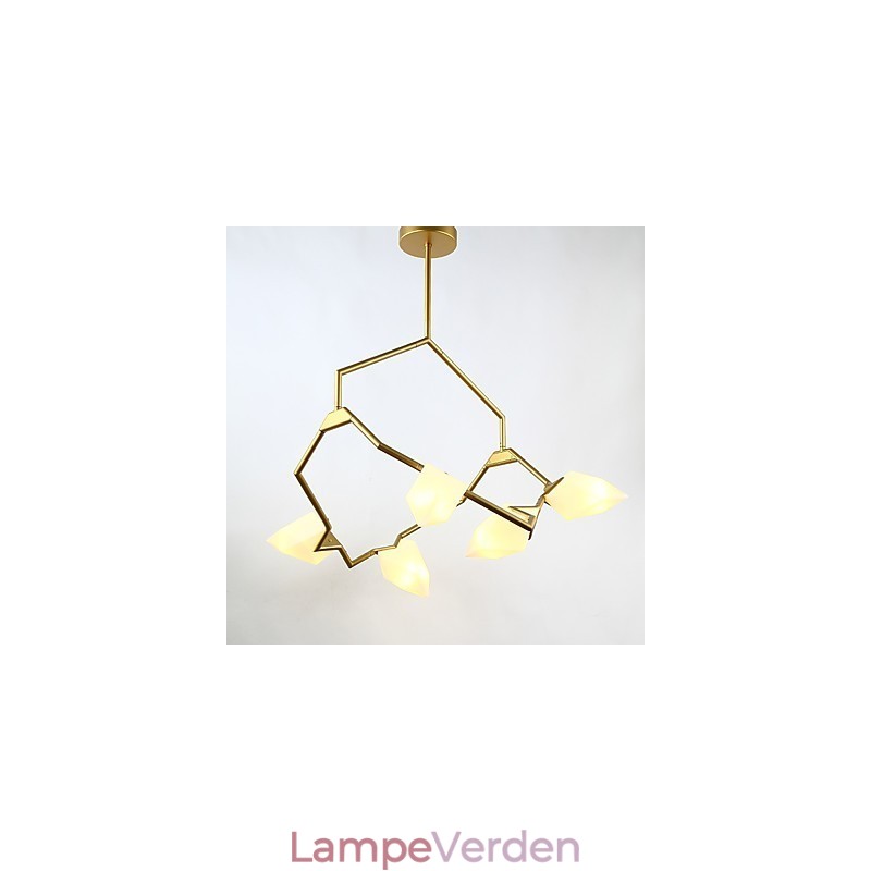 Fem lys post moderne metal med glas fersken lysekrone lampe kantinen dekorere pendel