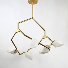 Fem lys post moderne metal med glas fersken lysekrone lampe kantinen dekorere pendel