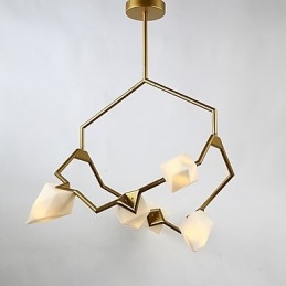 Fem lys post moderne metal med glas fersken lysekrone lampe kantinen dekorere pendel