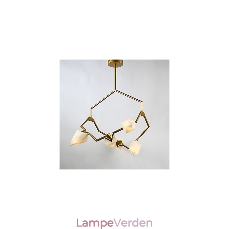Fem lys post moderne metal med glas fersken lysekrone lampe kantinen dekorere pendel