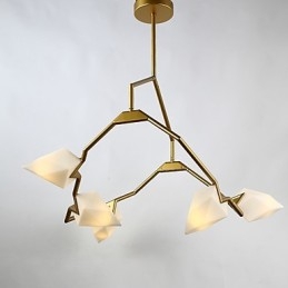 Fem lys post moderne metal med glas fersken lysekrone lampe kantinen dekorere pendel