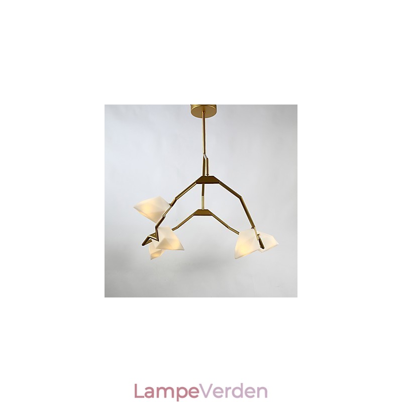 Fem lys post moderne metal med glas fersken lysekrone lampe kantinen dekorere pendel