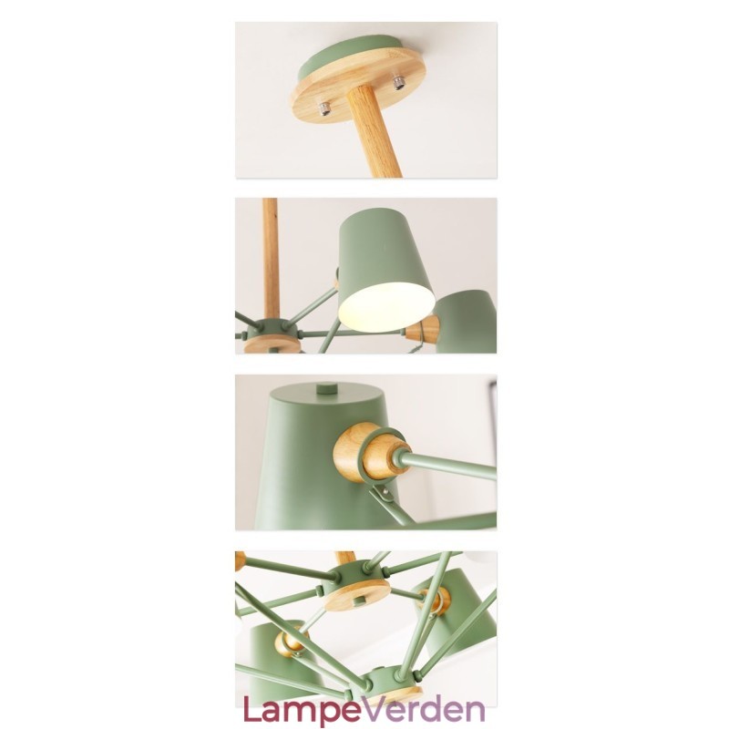 Multifarver Macaron Wood Vintage maleri Feature Metal lysekrone