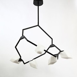 Fem lys post moderne metal med glas fersken lysekrone lampe kantinen dekorere pendel