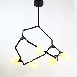Fem lys post moderne metal med glas fersken lysekrone lampe kantinen dekorere pendel