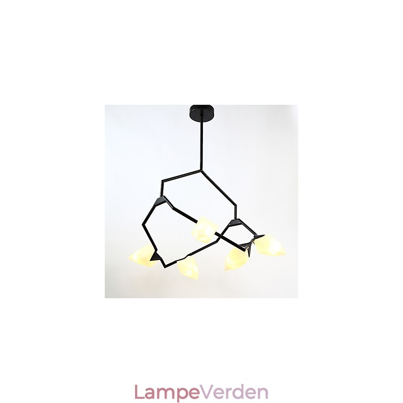 Fem lys post moderne metal med glas fersken lysekrone lampe kantinen dekorere pendel