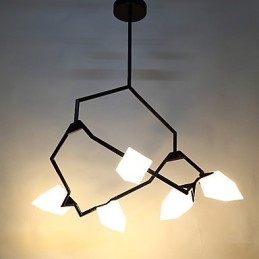 Fem lys post moderne metal med glas fersken lysekrone lampe kantinen dekorere pendel