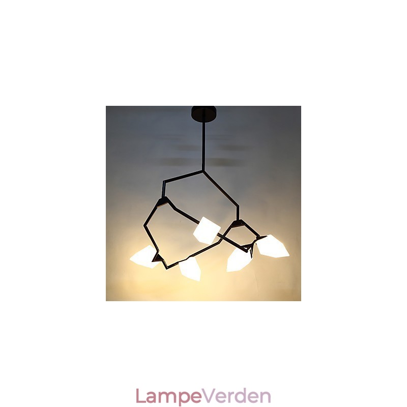 Fem lys post moderne metal med glas fersken lysekrone lampe kantinen dekorere pendel