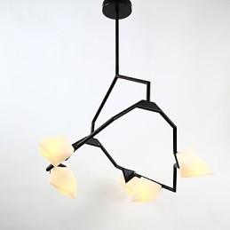 Fem lys post moderne metal med glas fersken lysekrone lampe kantinen dekorere pendel