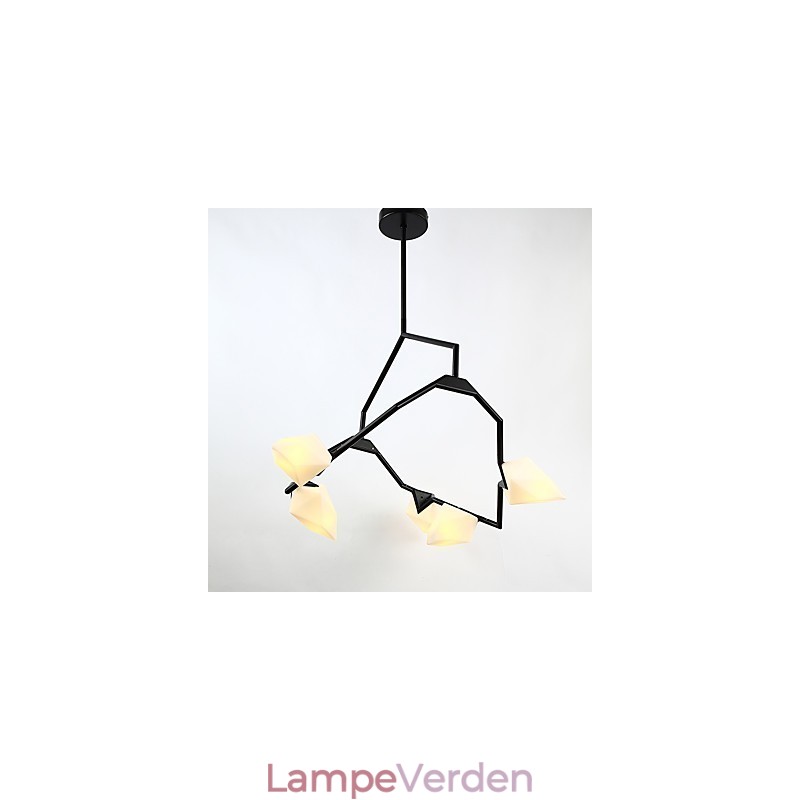 Fem lys post moderne metal med glas fersken lysekrone lampe kantinen dekorere pendel