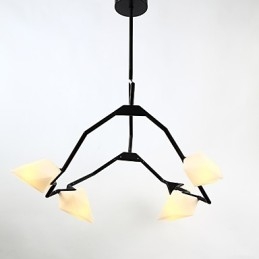Fem lys post moderne metal med glas fersken lysekrone lampe kantinen dekorere pendel